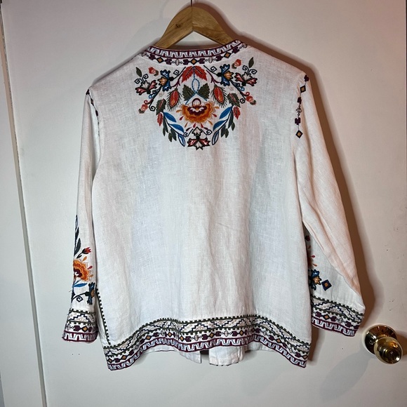 Johnny Was | Izamal Crop Jacket Embroidered 100% Linen w/ Pockets - Picture 9 of 15